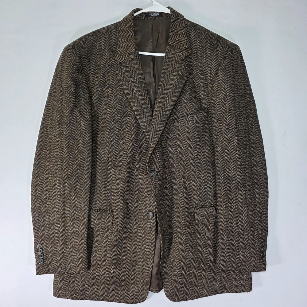 Stafford Men's Tweed Sport Coat Blazer Two Button Brown Heringbone Wool 44L